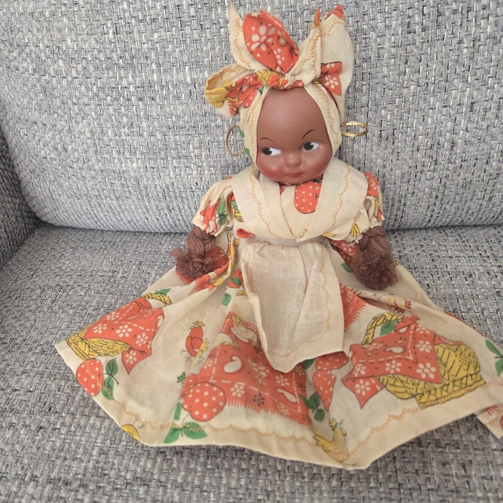 Vintage Hand Made Yarn African Doll Folk Art Braided Rare